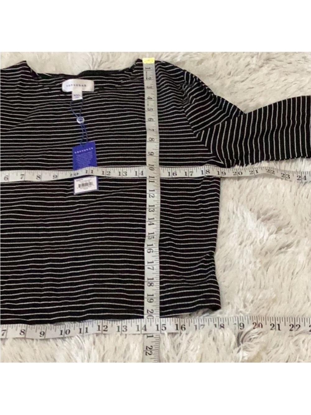 PopSugar Black & White Striped Top XXL NWT Ribbed Stretchy elbow Sleeve - Picture 10 of 11